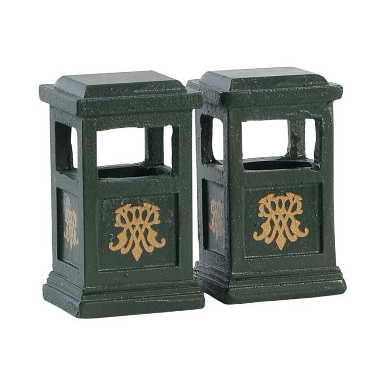 Lemax - Green Trash Can, Set of 2